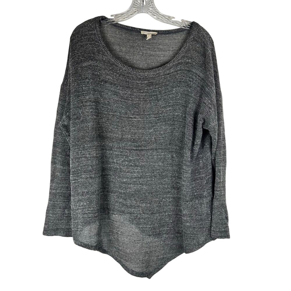 Eileen Fisher Womens Sweater Size Medium Gray Cotton Mesh Asymmetrical Hem - Picture 2 of 7